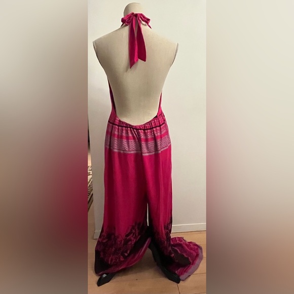 Free People Wide Leg Jumpsuit Fushia Halter Medium - Picture 2 of 6